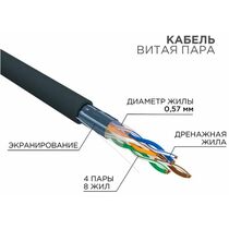 Кабель Cu FTP, Внешний, 4x2x0.57, бухта 305м., Cat6, Rexant (01-0158)