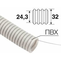 Труба гофрированная из ПВХ, с зондом, Ø32мм, Rexant(28-0032-2) кратность заказа 25 метров