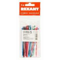 Стяжка кабельная нейлоновая 100x2,5мм, набор 5 цветов (25 шт/ уп) Rexant (07-0108-25) кратность заказа 10 уп.