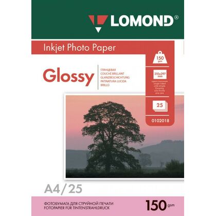 Фотобумага Lomond глянцевая, А4, 150 г/ м2, 25 л, для струйной (0102043)