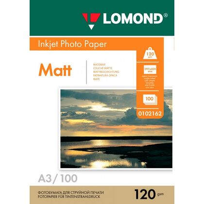 Фотобумага Lomond матовая, А3, 120 г/ м2, 100 л, для струйной печати (0102162)