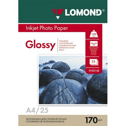 Фотобумага Lomond глянцевая, А4, 170 г/ м2, 25 л, для струйной печати (0102143)