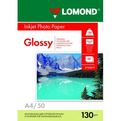 Фотобумага Lomond глянцевая, А4 (210x297мм), 130 г/ м2, 50 л, для струйной (0102017)