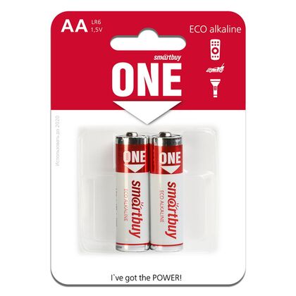 Батарейка Smartbuy LR06, AA, щелочная, блистер 2шт, (SOBA-2A02B-Eco) цена за упаковку
