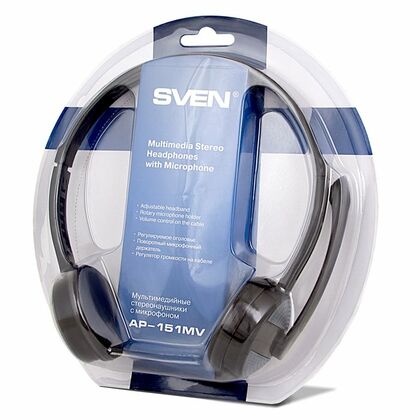 Наушники Sven AP-151MV с микрофоном, mini jack 3.5 mm, черный/ синий (SV-015411)