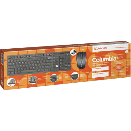 Комплект (клавиатура + мышь) Defender Columbia C-775, беспроводной, мультимедийный, Радио(USB), черный (45775)