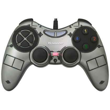 Геймпад проводной Defender Zoom USB Xinput вибрация, 10 кнопок, PC, серебристый (64244)