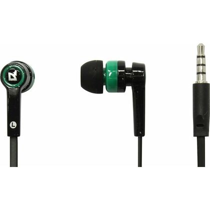 Наушники-вкладыши Defender Pulse-420 с микрофоном, mini jack 3.5 mm, черный/ зеленый (63422)
