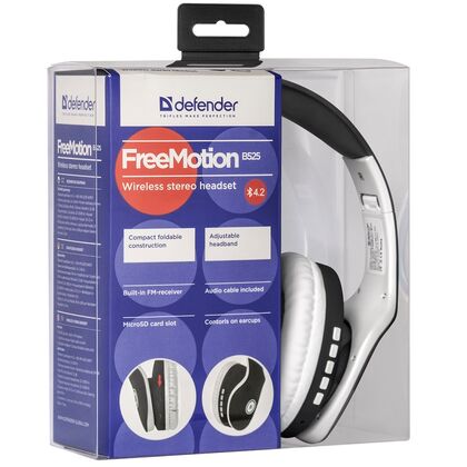 Наушники полноразмерные Defender FreeMotion B525 с микрофоном, Bluetooth, черный/ белый (63525)