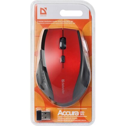 Мышь Defender Accura MM-365 беспроводная, красный, Радио USB,  оптическая (52367)