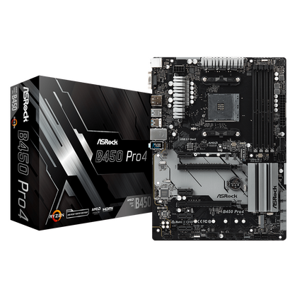Материнская плата ASRock sAM4: B450 PRO4 [AMD B450, 2*DDR4, 2*PCIEx16, 4*PCIEx1, 6*Sata3, 4 порта*USB3, D-Sub, HDMI, DP,  ATX]