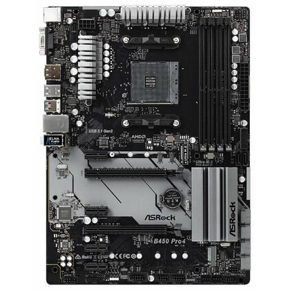 Материнская плата ASRock sAM4: B450 PRO4 [AMD B450, 2*DDR4, 2*PCIEx16, 4*PCIEx1, 6*Sata3, 4 порта*USB3, D-Sub, HDMI, DP,  ATX]