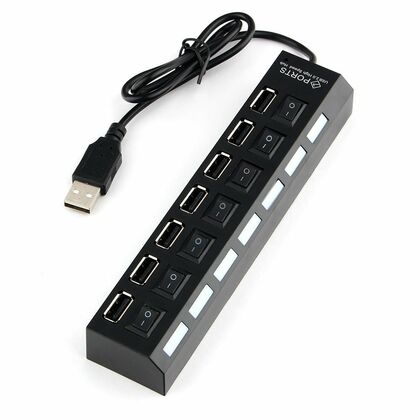 Хаб USB Gembird UHB-U2P7-02, 2.0, 7 портов, питание, выключатель на каждый порт.
