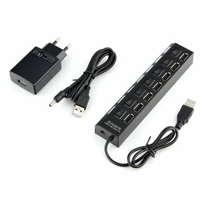 Хаб USB Gembird UHB-U2P7-02, 2.0, 7 портов, питание, выключатель на каждый порт.