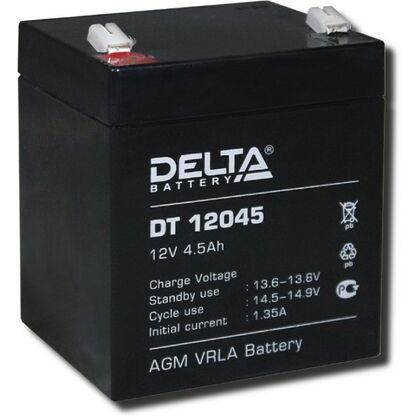 АКБ 12 V 4.5 Ah Delta (DT 12045) для использования в слаботочных системах, срок службы 3 - 5 лет.
