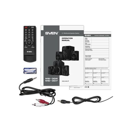 Акустическая система Sven 2.1 MS-304 40W, mini Jack 3.5 мм + RCA + USB + Bluetooth + SD, черный/ красный (SV-015602)