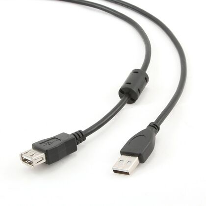 Кабель удлинитель USB 2.0 3м, Gembird/ Cablexpert феритовое кольцо, экранированный, позолоченные контакты, черный (CCF-USB2-AMAF-10) пакет.