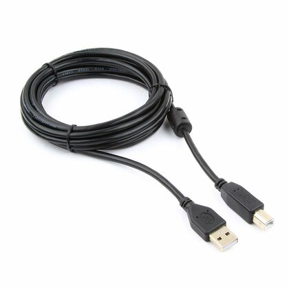 Кабель для принтера USB-A 2.0 - USB-B 3м, Gembird/ Cablexpert феритовое кольцо, экранированный, позолоченные контакты, черный (CCF-USB2-AMBM-10) пакет.