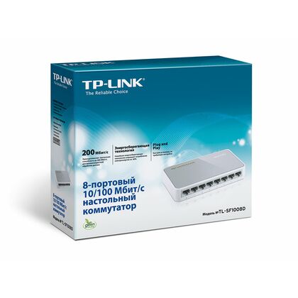 Неуправляемый коммутатор 08 портов: TP-Link TL-SF1008D (8x10/ 100 Base-TX) с функцией энергосбережения