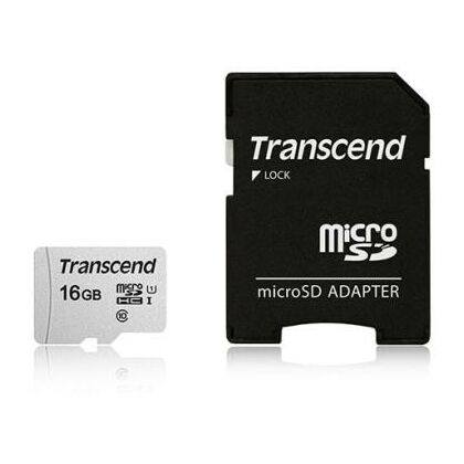 Карта памяти microSDHC Transcend 16Gb Class 10 UHS-I 300S + адаптер SD (TS16GUSD300S-A)