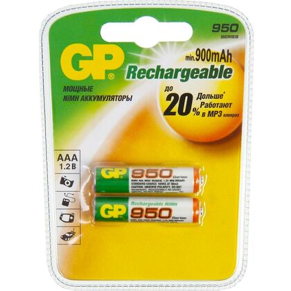 Аккумулятор GP LR03, AAA, никель-металгидрид, блистер 2шт, 950mAh, (GP 95AAAHC-2DECRC2) цена за упаковку
