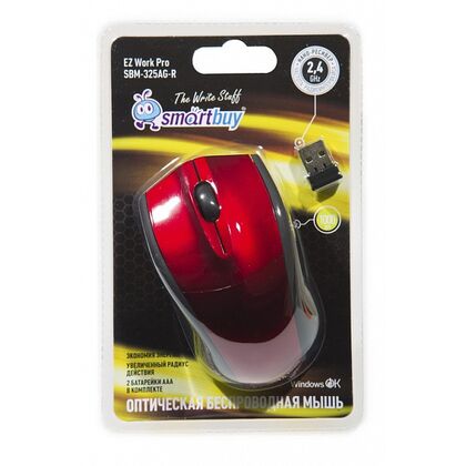 Мышь Smartbuy 325AG оптическая, беспроводная, Радио USB, черный/ красный (SBM-325AG-R)