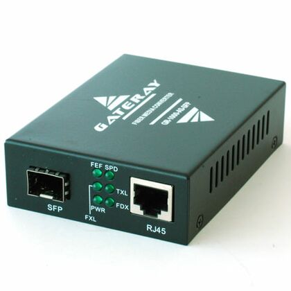 Медиаконвертер Gateray GR-1000-AS-SFP-LFP (1x10/ 100/ 1000 Base-TX, пустой разъем для 1xSFP 1000Base-FX) + БП