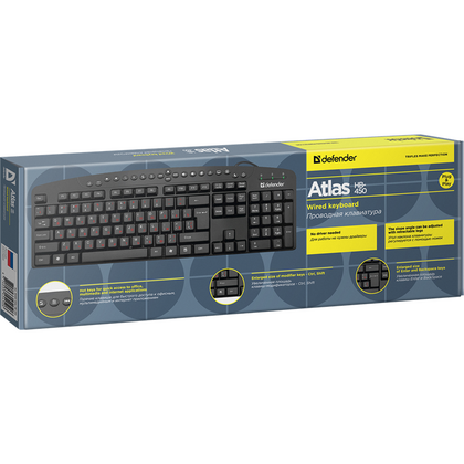 Клавиатура Defender Atlas HB-450, проводная, мультимедийная, USB, черный (45450)