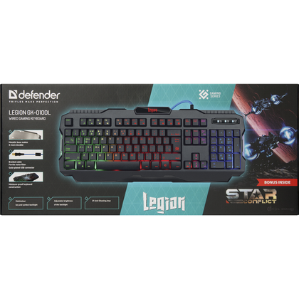 Клавиатура Defender Legion GK-010DL, проводная, игровая, USB, с подсветкой, черный (45010)