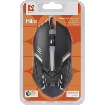 Мышь Defender HIT MB-550 оптическая, проводная, USB, с подсветкой, черный (52550)