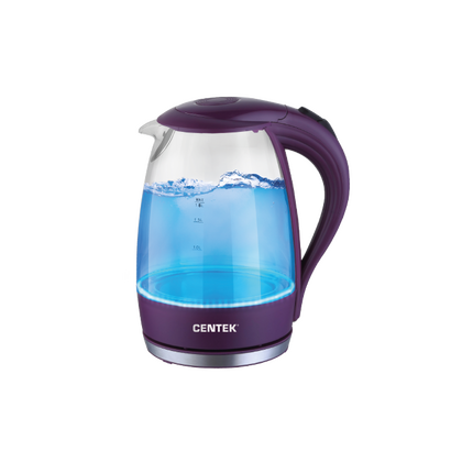 Чайник стеклянный CENTEK CT-0042 1.8 л, 2200 Вт, белый/ фиолетовый (корпус - пластик/ стекло)