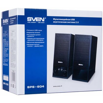 Купить Колонки 2.0  Sven SPS-604 4W, черный, miniJack 3.5, USB, Пластик (SV-0120604BK) в Симферополе, Севастополе, Крыму