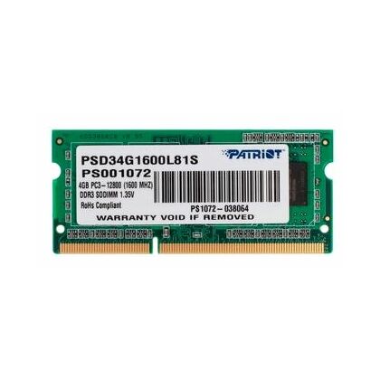 Модуль памяти SO-DIMM DDR3-1600МГц 4Гб  Patriot Memory CL11 1.35 В (PSD34G1600L81S)