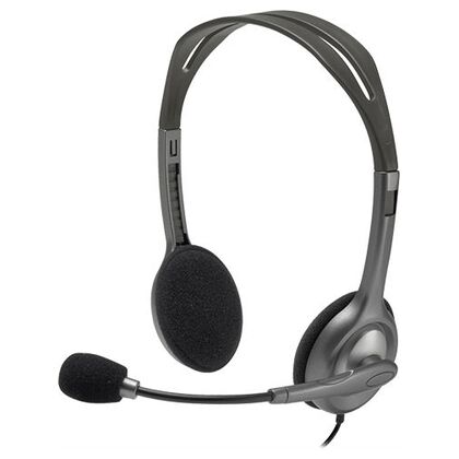 Наушники накладные Logitech H111 с микрофоном, для офиса, 2 x mini jack 3.5 mm,  серебристый (981-000593)