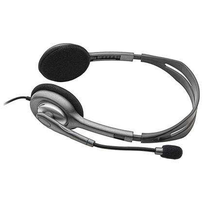 Наушники накладные Logitech H111 с микрофоном, для офиса, 2 x mini jack 3.5 mm,  серебристый (981-000593)