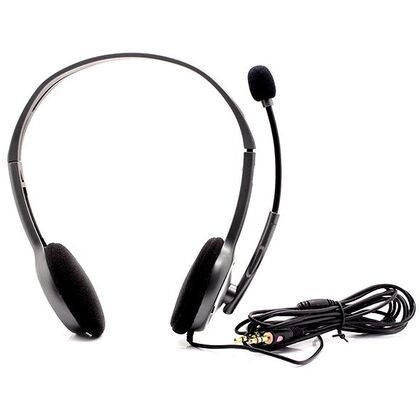 Наушники накладные Logitech H111 с микрофоном, для офиса, 2 x mini jack 3.5 mm,  серебристый (981-000593)