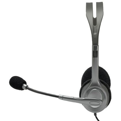 Наушники накладные Logitech H111 с микрофоном, для офиса, 2 x mini jack 3.5 mm,  серебристый (981-000593)