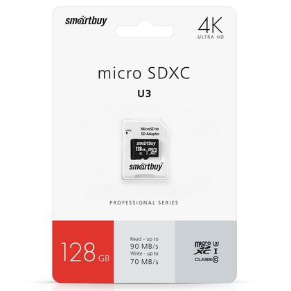 Карта памяти microSD 128Gb Smartbuy UHS-I (U3) Class 10 Professional series без адаптера (SB128GBSDCL10U3-01)