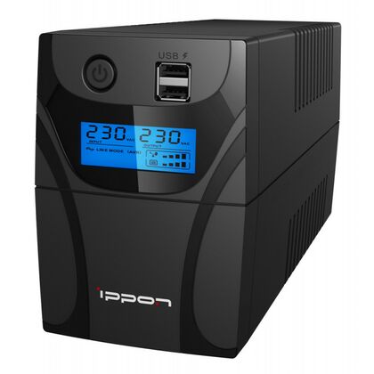 ИБП Ippon Back Power Pro II 500 ВА/ 300 Вт, 4*IEC 320 C13 (компьютерный), AVR, USB, RJ45 ( Аккумулятор 12 V/ 9,0 Ah*1)