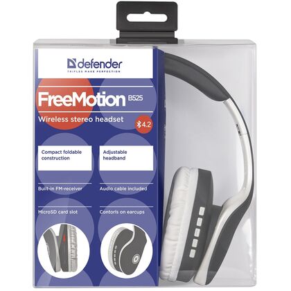 Наушники полноразмерные Defender FreeMotion B525 с микрофоном, Bluetooth, белый/ серый (63527)