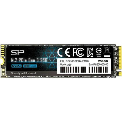 Твердотельный накопитель SSD 2280 M.2: 256 ГБ SiliconPower A60 TLC [Скорость чтения/ записи: 2100 МБ/ с/ 1200 МБ/ с] SP256GBP34A60M28