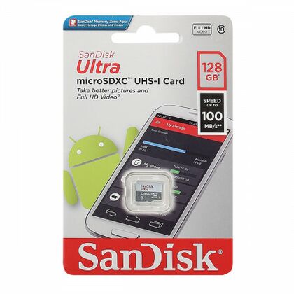 Карта памяти microSDXC 128Gb Sandisk UHS-I Class 10 Ultra без адаптера (SDSQUNR-128G-GN6MN)