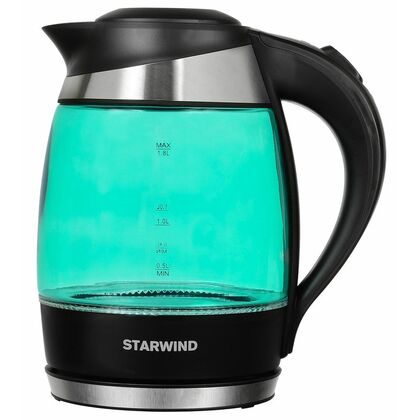 Чайник электрический Starwind SKG2219 черный/ бирюзовый (2200 Вт, объем - 1.8 л, корпус: стеклянный)