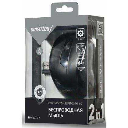 Мышь Smartbuy SBM-597D-B оптическая, беспроводная, USB/ Bluetooth, черный (SBM-597D-K)