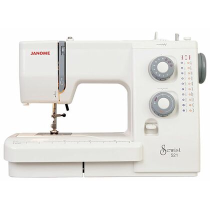 Швейная машина Janome 521 белый (электромеханическая, челнок - горизонтальный, швейных операций - 21, петля - полуавтомат)