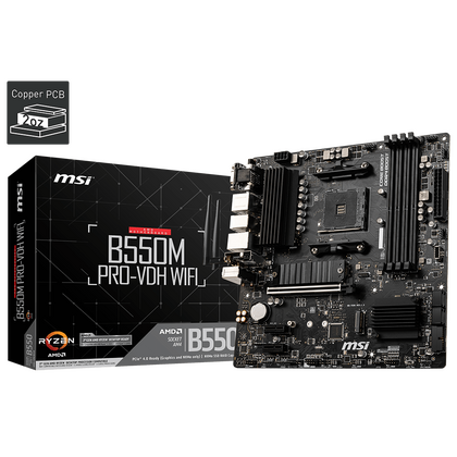 Материнская плата Msi sAM4: B550M PRO-VDH WIFI [AMD B550, 4*DDR4, 1*PCIEx16, 2*PCIEx1, 4*Sata3, 4 порта*USB3, D-Sub, DisplayPort, HDMI, microATX]