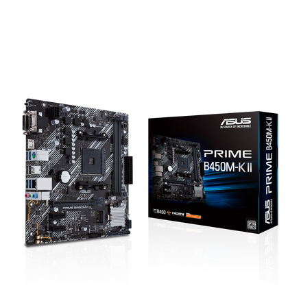 Материнская плата Asus sAM4: PRIME B450M-K II [AMD B450, 2*DDR4, 1*PCIEx16, 2*PCIEx1, 4*Sata3, 1*M.2, 4 порта*USB3, D-Sub, DVI, HDMI, microATX]