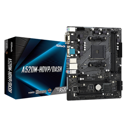 Материнская плата ASRock sAM4: A520M-HDVP/ DASH [AMD A520, 2*DDR4, 1*PCIEx16, 2*PCIEx1, 1*PCI, 4*Sata3, 4 порта*USB3, D-Sub, DVI, HDMI, DP, microATX]