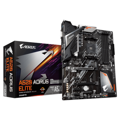 Материнская плата Gigabyte sAM4: A520 AORUS ELITE [AMD A520, 4*DDR4, 2*PCIEx16, 3*PCIEx1, 4*Sata3, 4 порта*USB3, DVI, HDMI, ATX]