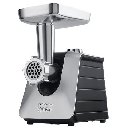 Мясорубка Polaris PMG 2561 черный/ серебристый (2500 Вт; скоростей - 1; насадки: для шинковки/ кеббе/ колбас/ тёрка; 2.7 кг/ мин)